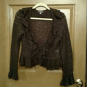 Apt 9 Ruffled Brown cardigan with copper flecks